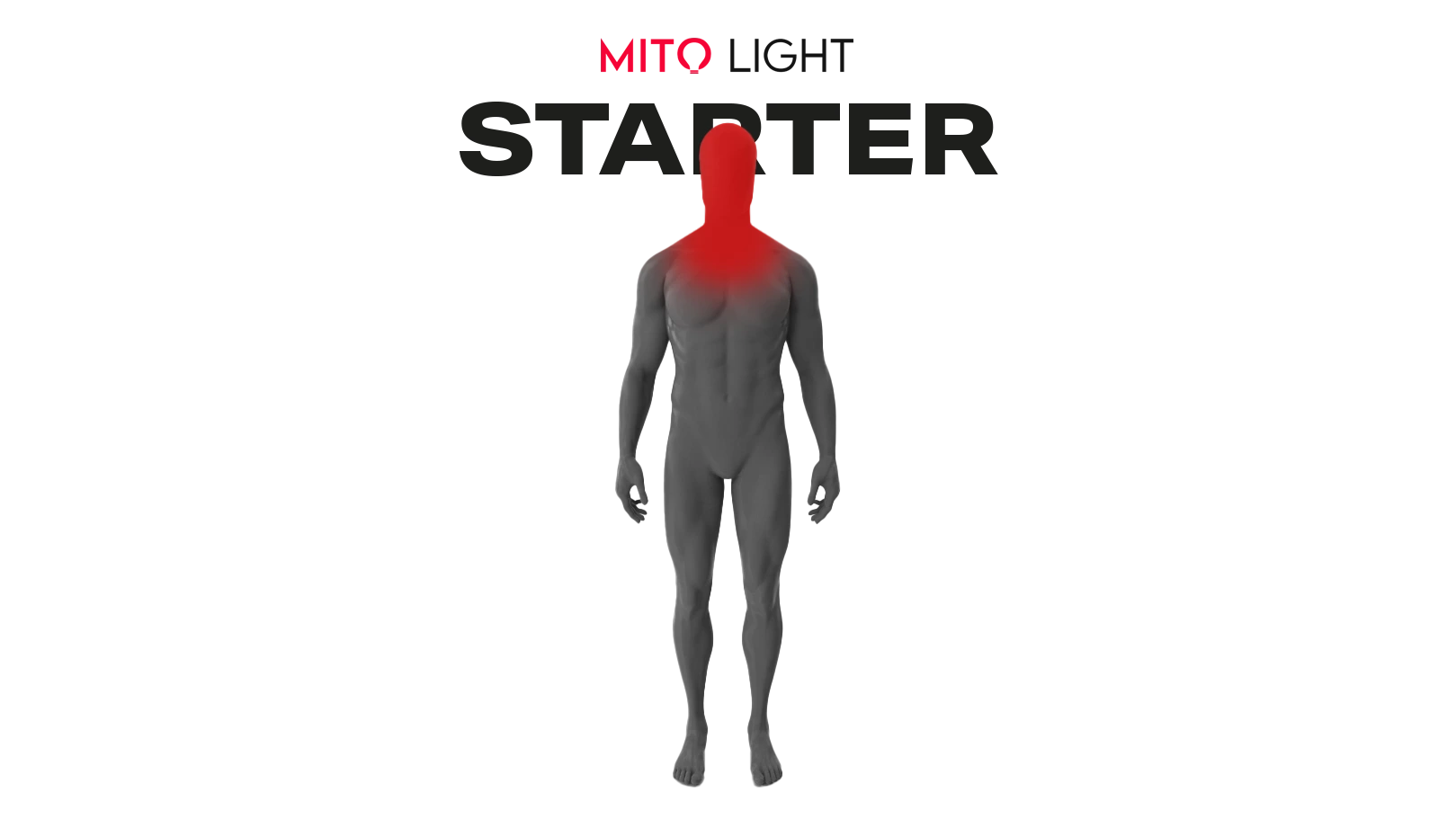 panel pre terapiu červeným svetlom Starter 5.0 - grafika zóny osvietenia pre lokálne terapie (hlava, dekolt, krk).